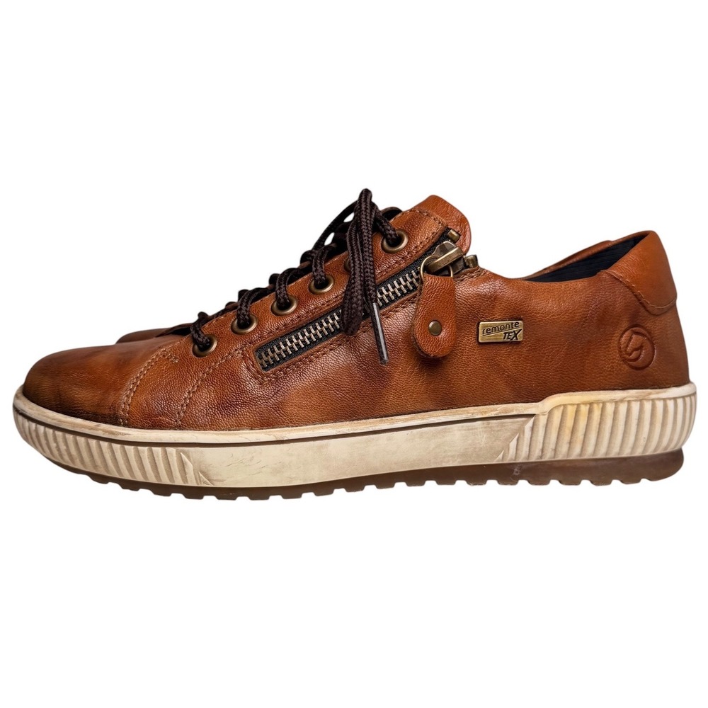 Remonte D0700 Maditta Cognac Leather RemonteTEX Zip Sneakers Women 7.5 EU38 - Picture 3 of 16